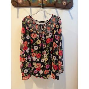 Lane Bryant Floral Chiffon Blouse Tassel Tie Long Sleeve Top Plus Size 4X